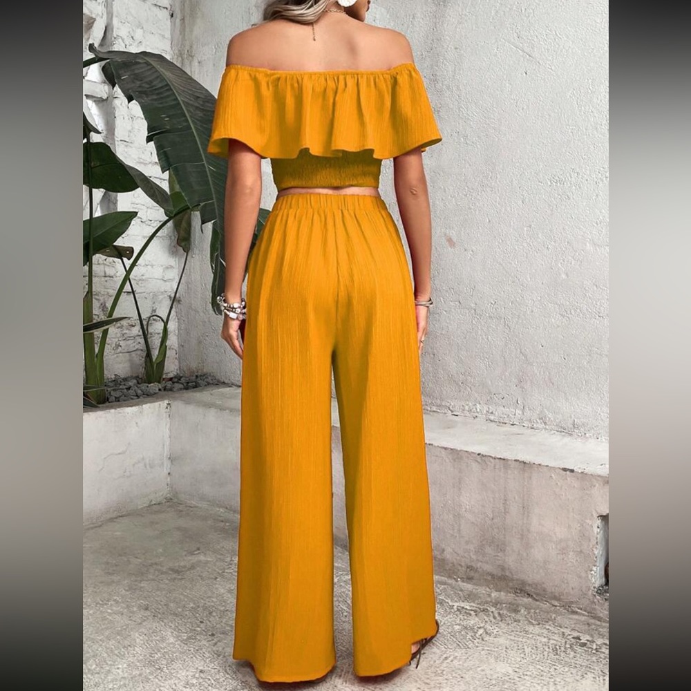 Boho off shoulder crop top and wide leg pants - Picture 2 of 6